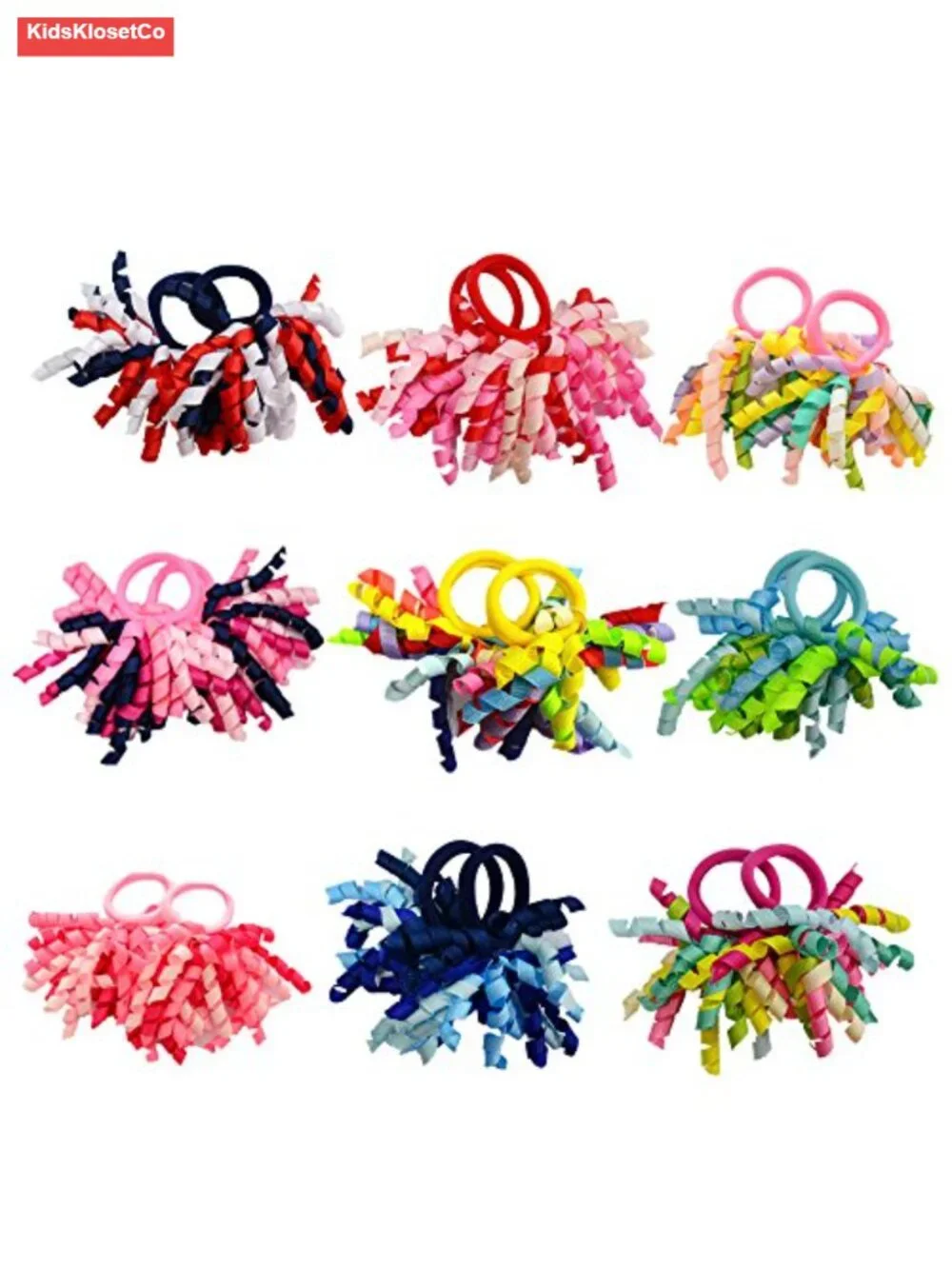Pack of 18 Mix Color Boutique Girls' Curly Korker Bow Hair Ties